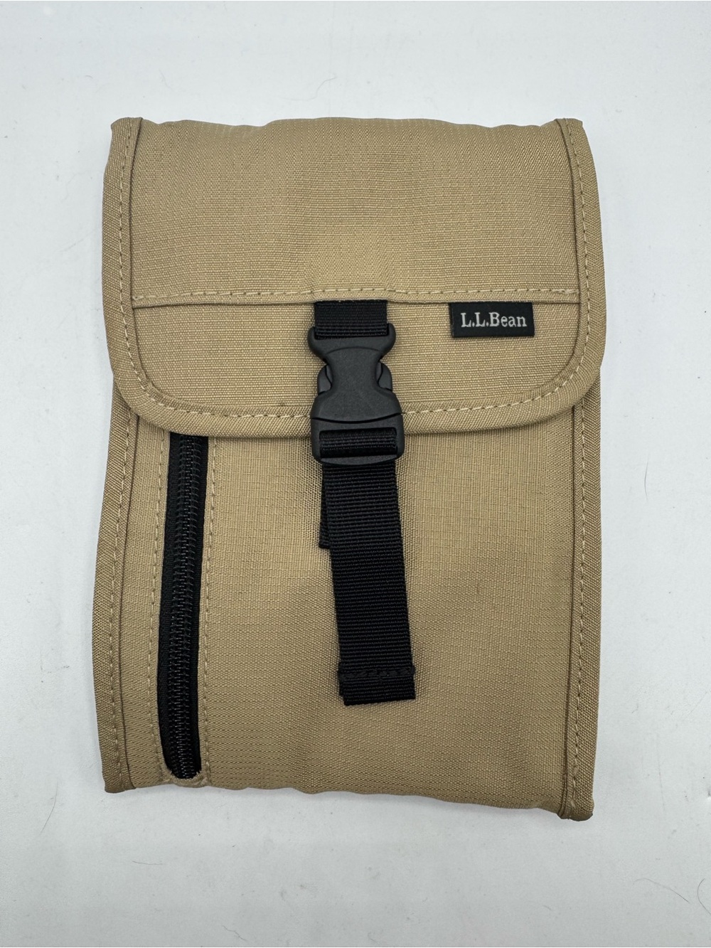 L.L.Bean Travel Neck Wallet with Zippered Pocket and Buckle Closure Beige Color